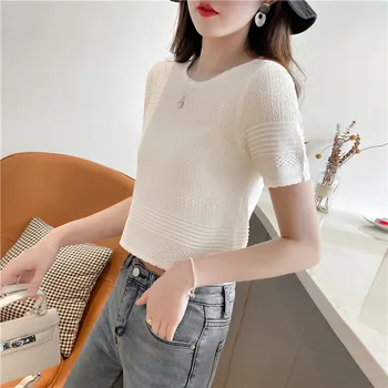 

To film in the thin section of knitting silk short sleeve T-shirt women cultivate one's morality show thin ice contracted joker