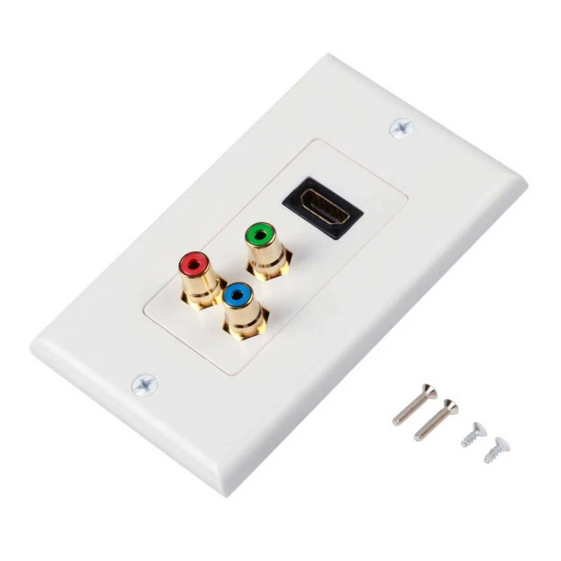 Wall Plate For HDMI 3 RCA Jack Component Combo 4K Ultra High Definition Gold Plated Video Audio Outlet Panel