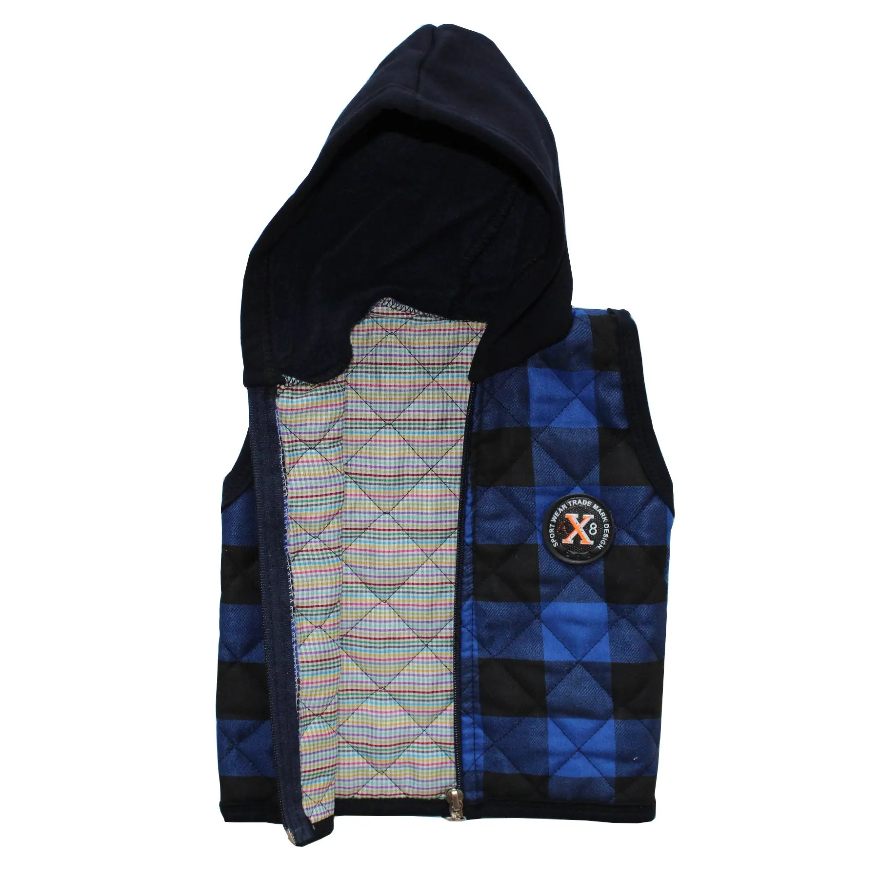 Plaid Blue Black Hooded Baby Boy Vest