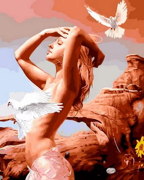 

Unframe diy oil picture oil paintings by numbers figure painting paint by number for home decor 4050cm pigeon with lady