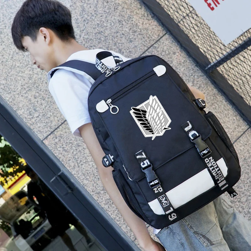 IMIDO Anime Pattern Backpacks for Teenagers Canvas Black Travel Bags Students Laptop Bag Boys Girls Back to School Backpack