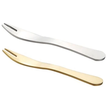 

Stainless Steel Two-Tine Flatware Fruit Fork Birthday Party Fruit Pick Fruit Fork Snack Dessert Fork, 5PCS