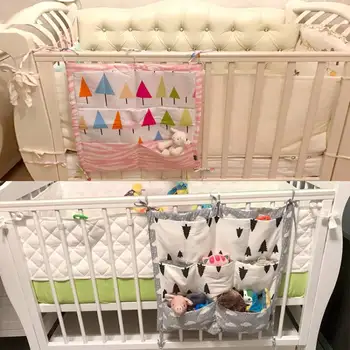 

Baby Bed Storage Bag Hanging Muslin Tree Baby Cotton Crib Organizer Doll Toy Diaper Pocket for Crib Bedding Set