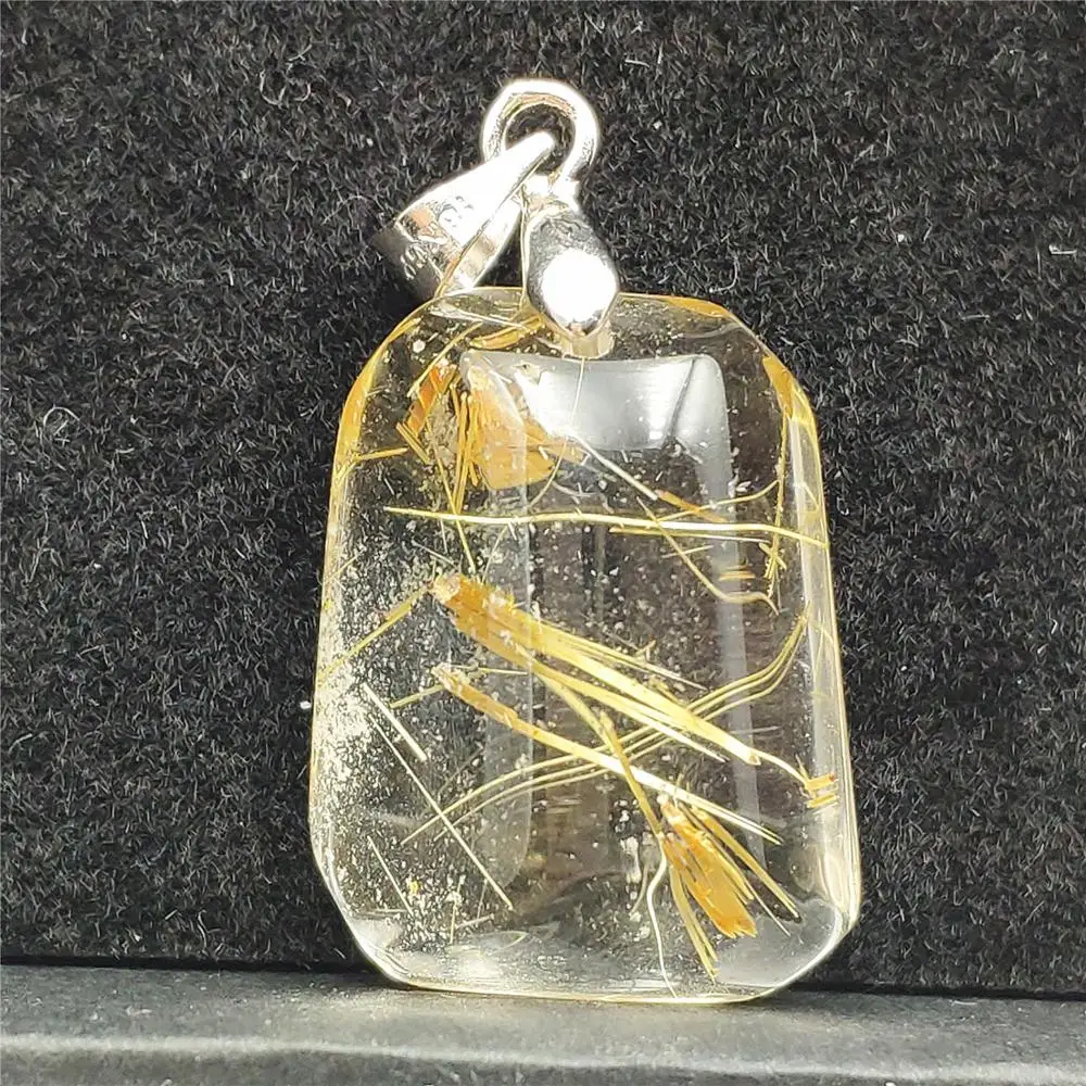 

Natural Gold Rutilated Quartz Rectangle Gemstone Pendant Party Anniversary Gift 35x22x11mm Crystal AAAAA Stone Pendant