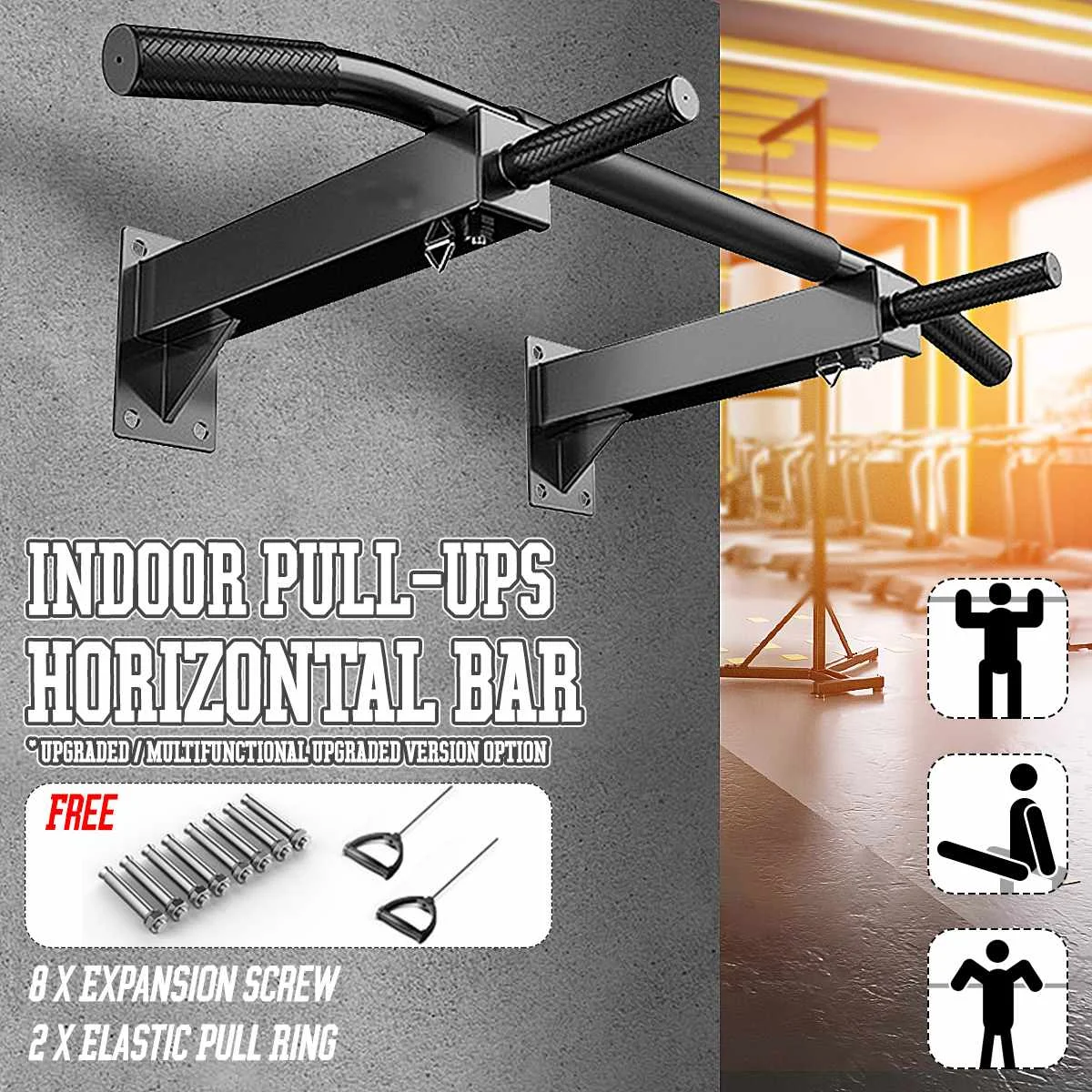 Horizontal Bars 440lbs Wall Mounted Chin Pull Up Push Up Bar Home Gym ...