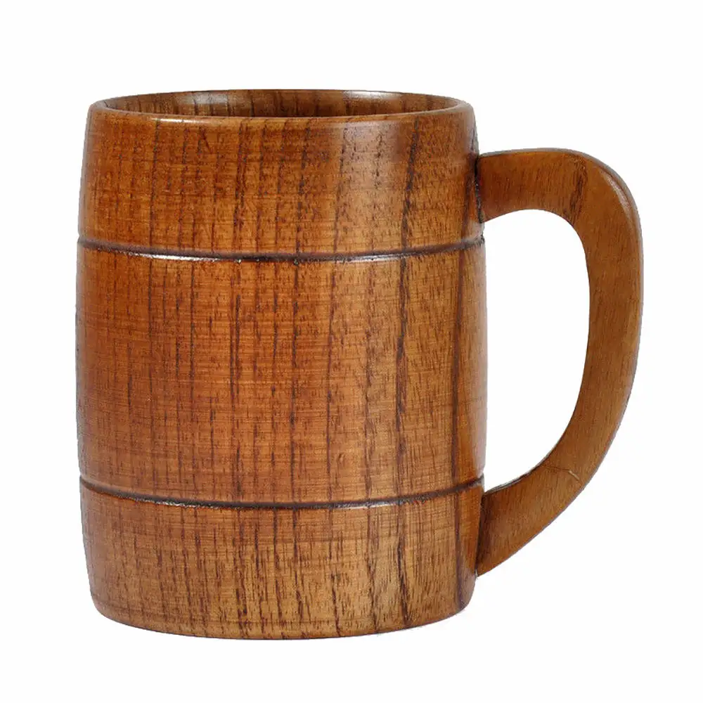 Natural Wooden Cups Beer Milk Mugs Handmade Tea Classic Drinking Mug with Handle Natural Wooden Cups Beer Milk Mugs Handmade Tea Classic Drinking Mug with Handle