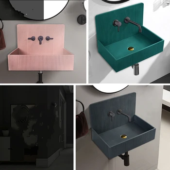 

Matte Black Basin Sink Mixer Taps Wall-hung Washbasin Nordic Pink Ceramic Basin Sink Creative Bathroom Wall-hung Kitchen Sink