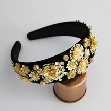 Новая мода Золотой Подсолнух лист корона барокко Выпускной повязка для волос с жемчугом украшения для волос Свадебные тиара аксессуары подарок для женщин вечерние