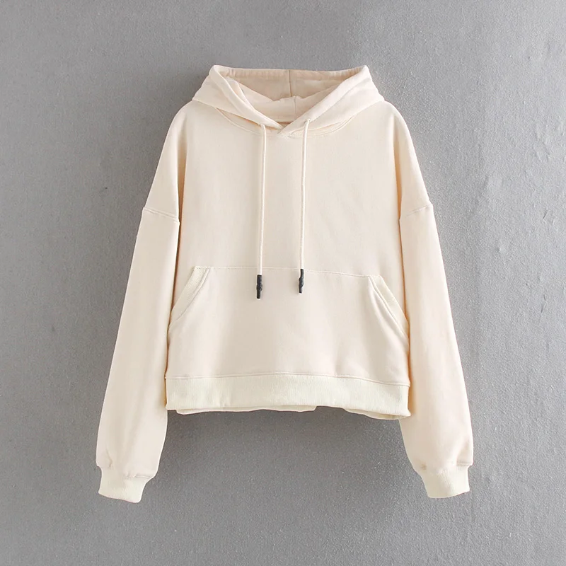  Fashion Za Women Sweatshirt 2019 Autumn Solid Casual Long Sleeve Hooded Solid Pullovers Female Basi