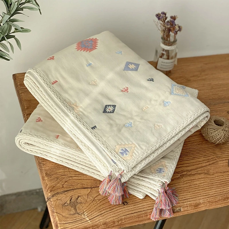 

6 Layers Bohemia Baby Blanket Organic Gauze Muslin Newborn Swaddling Wrap Receiving Blanket Bath Towel For Kids Bedding Blanket