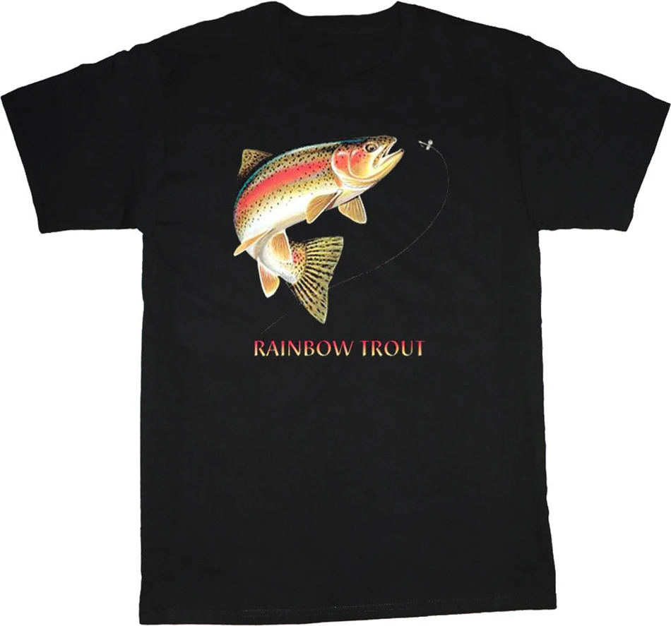 rainbow trout men's fishing T Shirt black trout fly fishing Tee Shirt