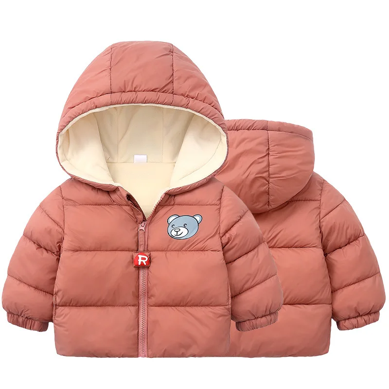 Зимние куртки для маленьких мальчиков и девочек плотные теплые детские пальто с плюшевой подкладкой Детские хлопковые пуховики Верхняя одежда с капюшоном, одежда для детей возрастом от 1 года до 6 лет