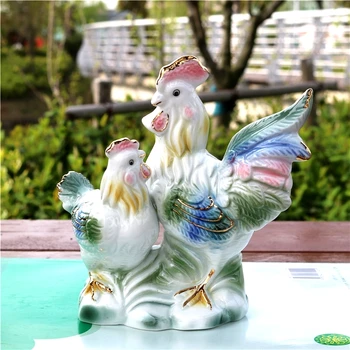 

Color Painted Porcelain Fowl Lovers Figurine Ceramic Couple Chicken Statue Decor Valentine's Day Gift for Wedding Ornament Craft