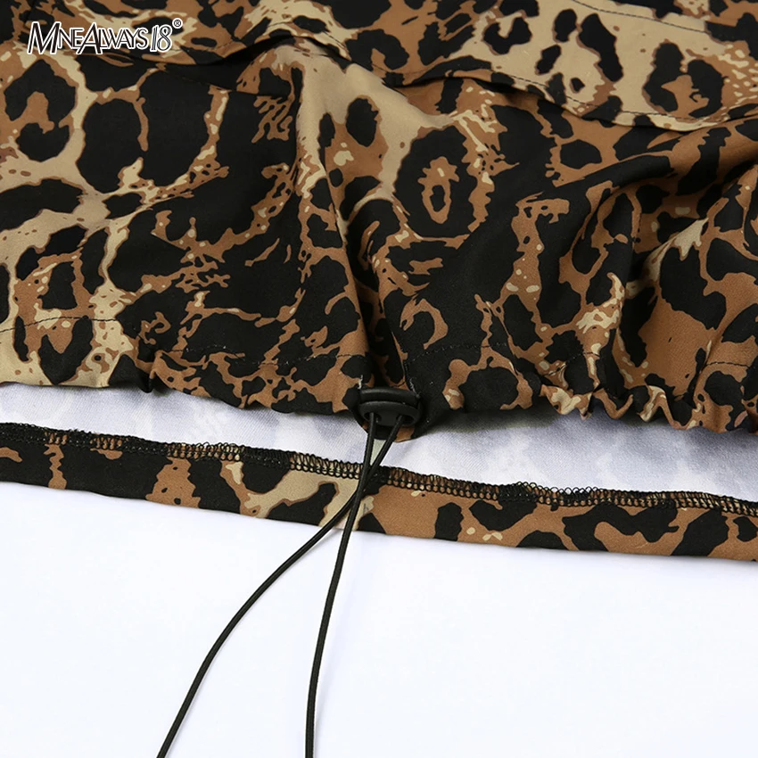 Mnealways18 осенний Леопардовый топ с принтом, Толстовка для женщин, топы с длинным рукавом, модные кофты на завязках, водолазка, уличная одежда