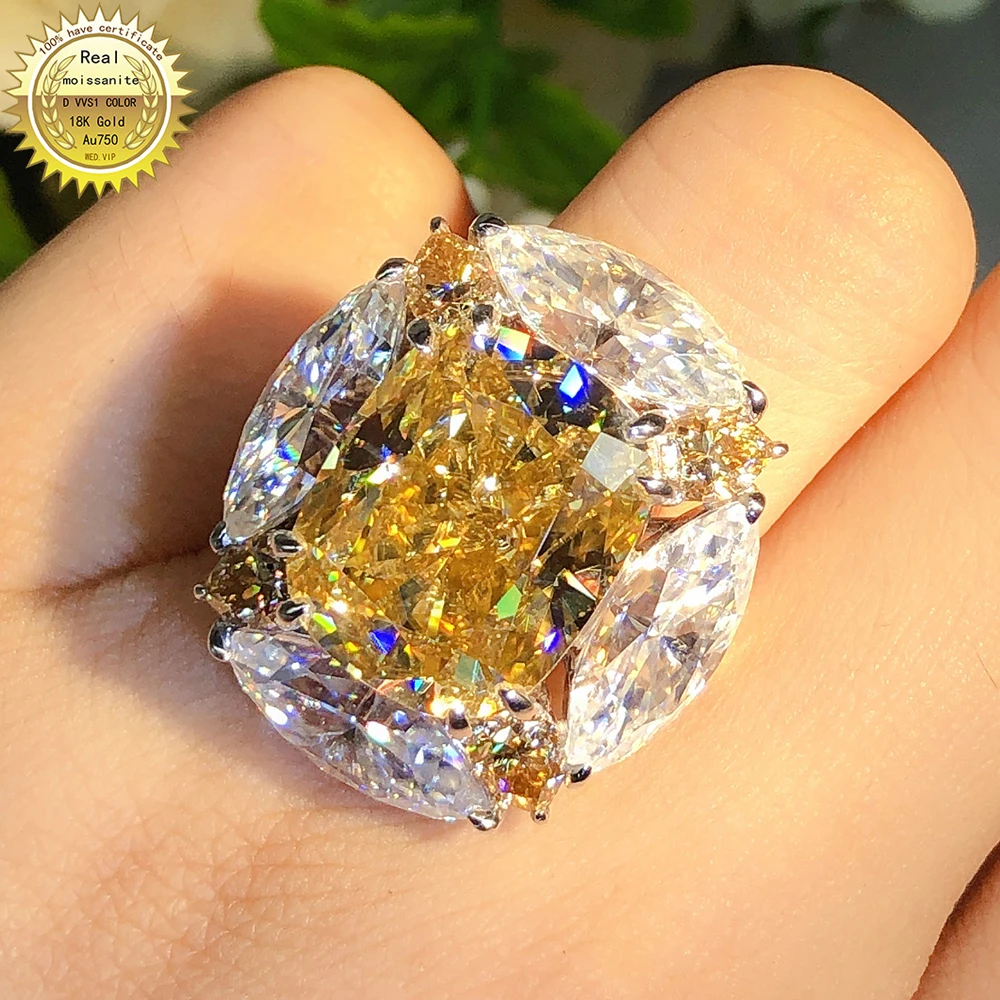 18K White Gold Center Stone 1.0 Carat Natural Yellow Diamond Fashion Double  Halo Ladies Ring Birthday Party Gift High Jewelry
