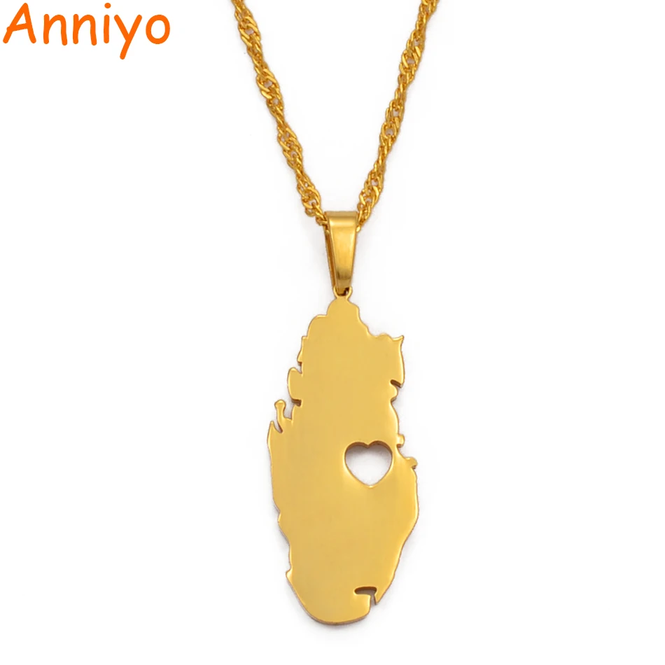 

Anniyo Gold Color Qatar Map With Heart Pendant Necklaces Jewellery Countries Maps Qataris Maps #027221