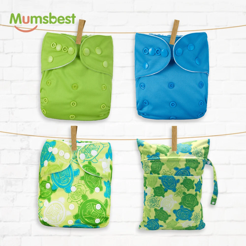 [Mumsbest] 4 unids/pack pañal de tela reutilizable de ecológico bebé con 30*40 mojado bolsa impermeable respetuoso del medio ambiente cubierta de pañal para