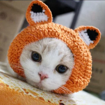 

cat dog knitted hat Pet cartoon fox style hat cat birthday party dress knitted hat Breathable warm pet hat