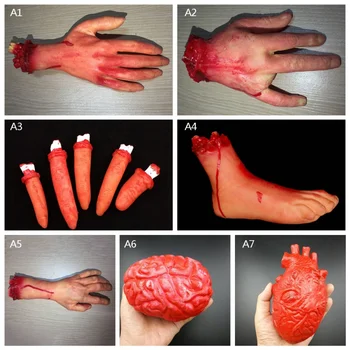 

Halloween Horror Props Bloody Hand Haunted House Party Decoration Bloody Limbs Scary Hand Finger Leg Foot Brain Heart~new