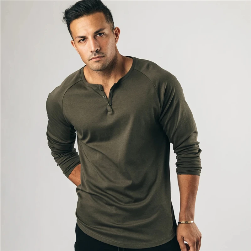 Button Collar Long Sleeve Men’s Sports & Fitness T Shirt - Men's ...