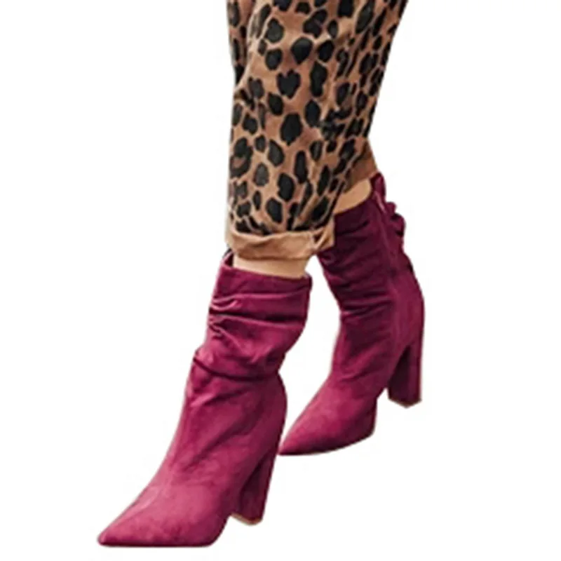 WENYUJH/; ботильоны; женские ботинки на высоком квадратном каблуке; Узкие Стрейчевые ботинки с острым носком; модная женская обувь; Bota Feminina