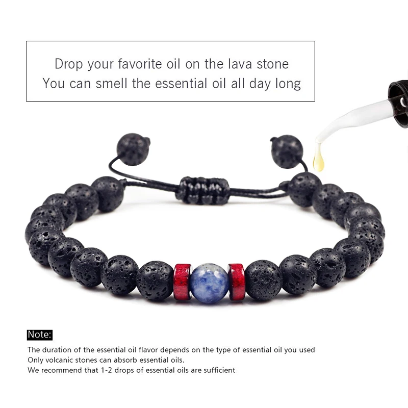 Men Bracelet Natural Black Onyx Stone Beads Tibetan Buddha Bracelet Chakra Lava Stone Diffuser Bracelets Men Jewelry Adjustable