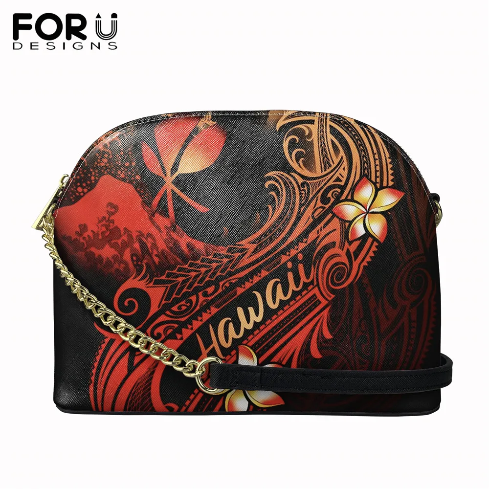 

FORUDESIGNS Fashion Women Shell Bags Hawaii Polynesian Plumeria Flower And Waves Luxury Lady PU Leather Shoulder Bag Bolsa Femme