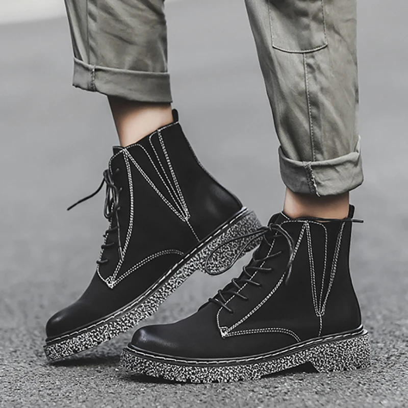 

Ankle Boots Women Shoes Black Leather Martin Boots Block Heels Lace up Fashion Shoes Autumn Winter 2019 New Ladies Punk Boots