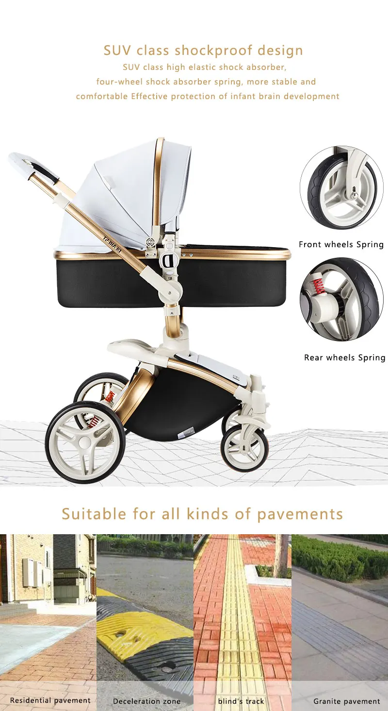 Dearest Diamond baby stroller 2 in 1  with luxury leather baby carriage factory price