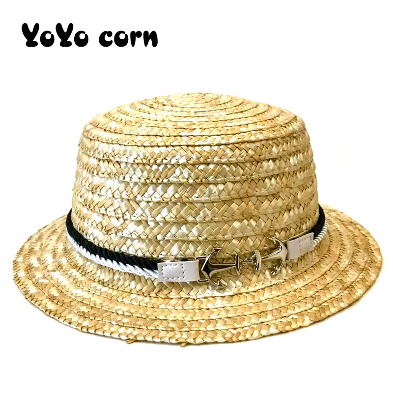 

YOYOCORN Rope buckle golden Raffia Cap Temperament Flat Straw Hats Women's Sea Beach Caps simple Women Summer Beach Raffia Hat