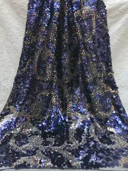 

High quality navy blue sequin embroidery Nigerian lace dress tulle fabric, hot sale glittering sequins French tulle lace fabric