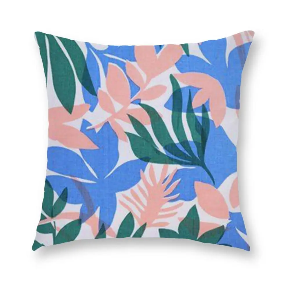 

18" Flower Cushion Cover Tropical Leaf Polyester Pillow Case Sofa Throw Decorations Pillowcases