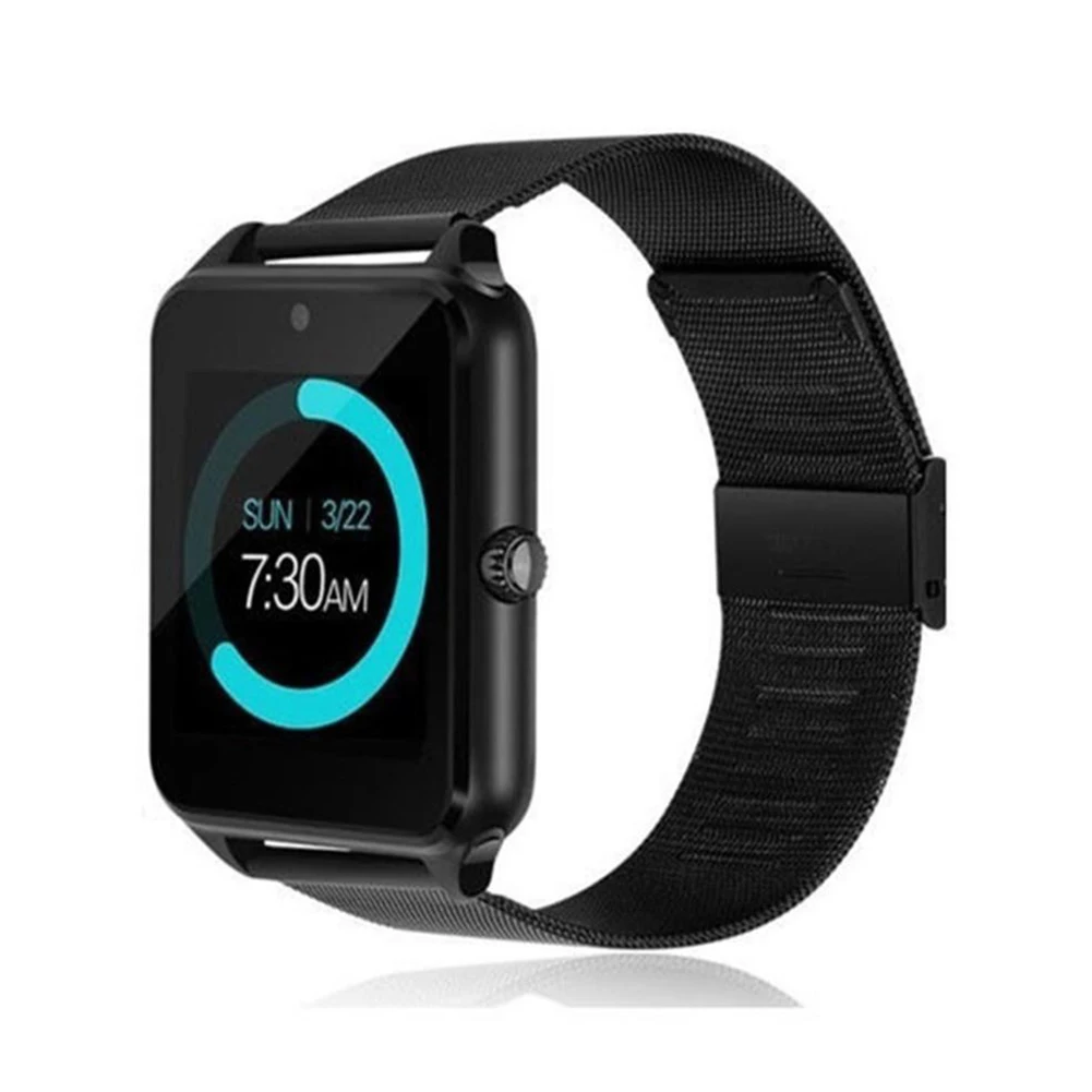 Умные часы Z60 шагомер металлический ремешок Bluetooth наручные часы Поддержка SIM TF карты Android и IOS часы многоязычные - Цвет: Черный