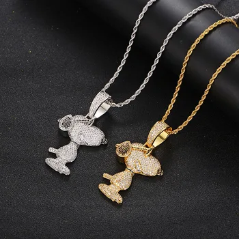 

New Hip Hop Claw Setting AAA+ CZ Stone Choker Rock Bling Iced Out Cartoon Snoop Dog Pendants Necklaces for Men Rapper Jewelry