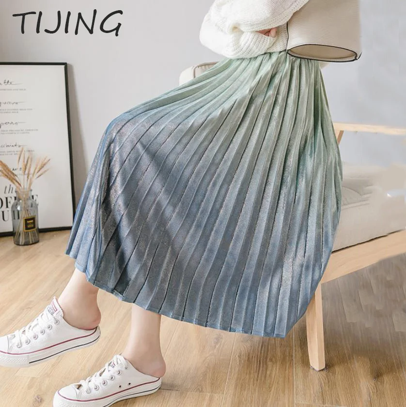 Женские плиссированные юбки осень зима Модные женские винтажные трапециевидные плиссированная повседневная юбка золотые бархатные градиентные юбки для женщин TJ98