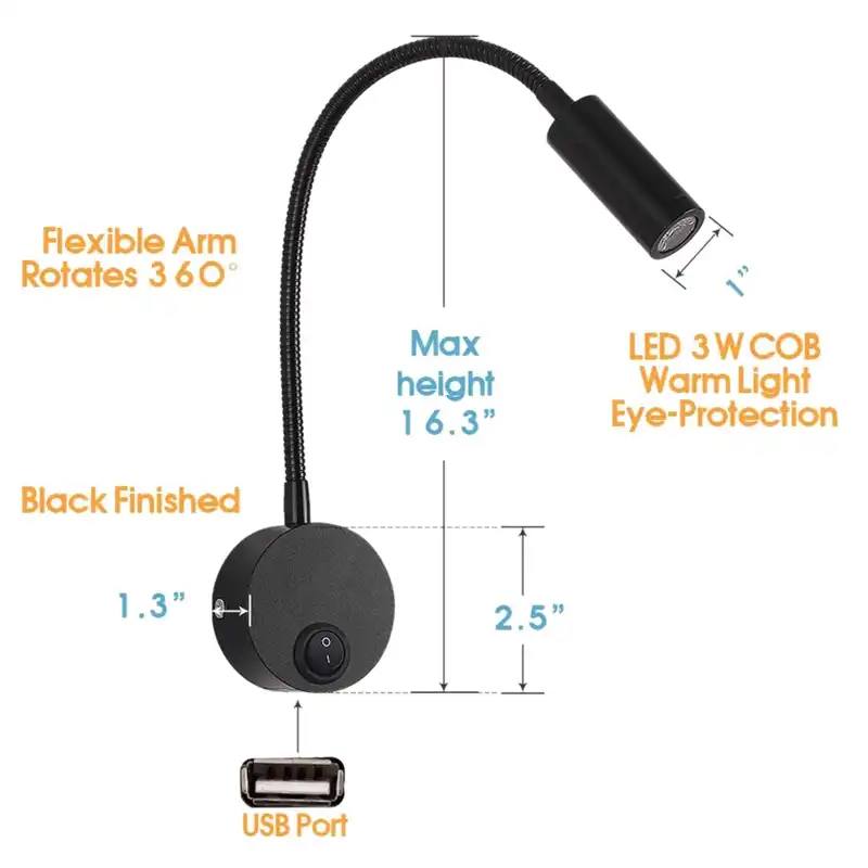 12v reading light with usb