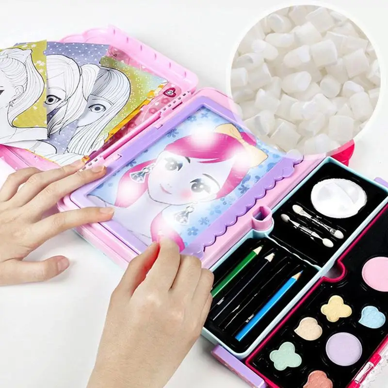

2 In 1 Painting Learning Make Up Toys For Girls Children Drawing Board With Lighting Simulation Girl Painted Learning Makeup Set