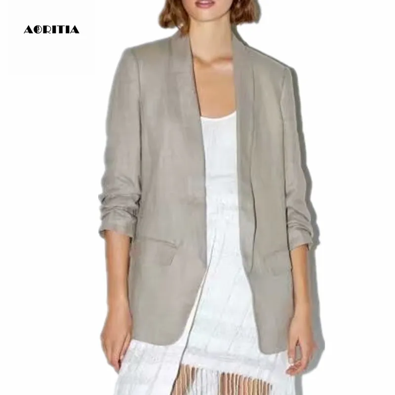 

2019 Women Long- sleeve Khaki Blazer Tops Buttons Turn-down Collar Blazers Tailleur Femme