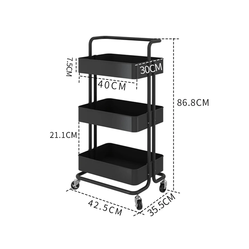 3-х уровневый прокатки тележка полки для хранения многофункциональная тележка с сетчатая корзина с делениями ручками и колесами для Ванная комната Кухня - Цвет: Black