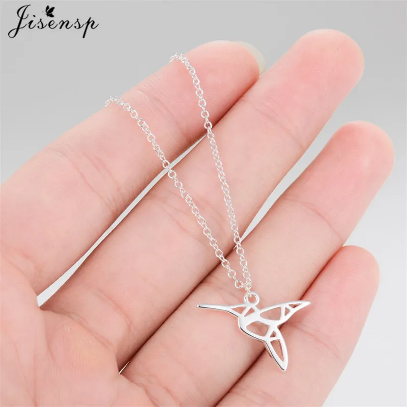 

Jisensp Fashion Origami Necklace Cute Animal Hummingbird Pendant Necklaces for Women Jewelry Flying Bird Chain Necklace Collier