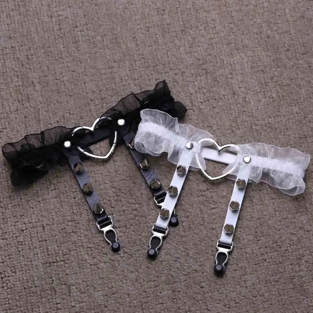 Description Picture 3 of item1PC 4 Colors Women Girl Gorgeous Punk Gothic Heart-shape Ring Spikes Elastic Lace Garter Belt Retro Suspender Flower Harness