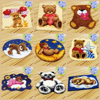 

Carpet Cartoon Bear Latch Hook Kits Rug Foamed Needlework Mat Latch Hook Cushion Pillow Knot Package Button Cushion Carpet DIY
