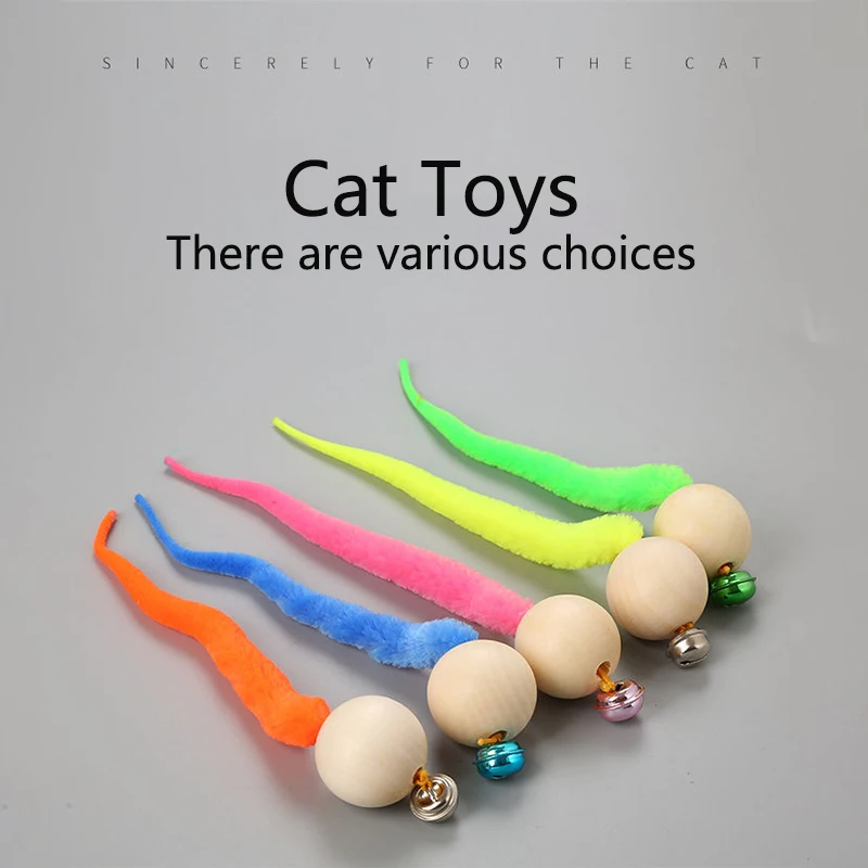 New Cat Toy Wooden Beads Snake Tail Colorful Caterpillar Wooden Beads (random color)