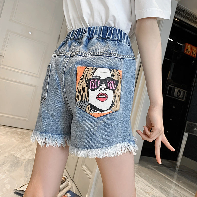 Moda para chicas, pantalones vaqueros cortos de algodón con agujeros, suaves y delgados con patrón de dibujos niños y adolescentes, de estilo informal|Pantalones cortos| - AliExpress