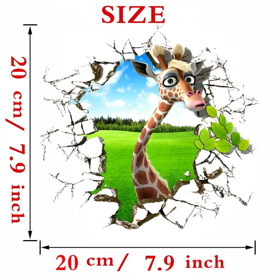 Cartoon Giraffe eating Leaves toilet Stickers Creative 3D animal toilet seat door Decals For bathroom Room Home  door Decoration (3)