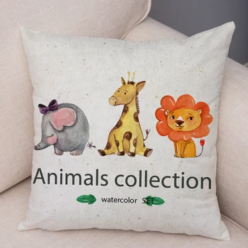 

Elephant Family Animal Cushion Cover Decor Cute Cartoon Rabbit Cat Fox Pillow Case for Sofa Car Home Plush Cojines Pillowcase
