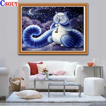

DIY Diamond Painting Blue Trumpet cat Diamond Mosaic Drawing Full Square Round Drill Diamond Embroidery Cross Stitch Home Decor