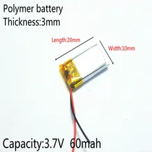 3,7 V 60mAh перезаряжаемый литий-полимерный литий-ионный аккумулятор для bluetooth-гарнитуры mp3 mp4 mp5 диктофон для диктофона мыши 301020 031020