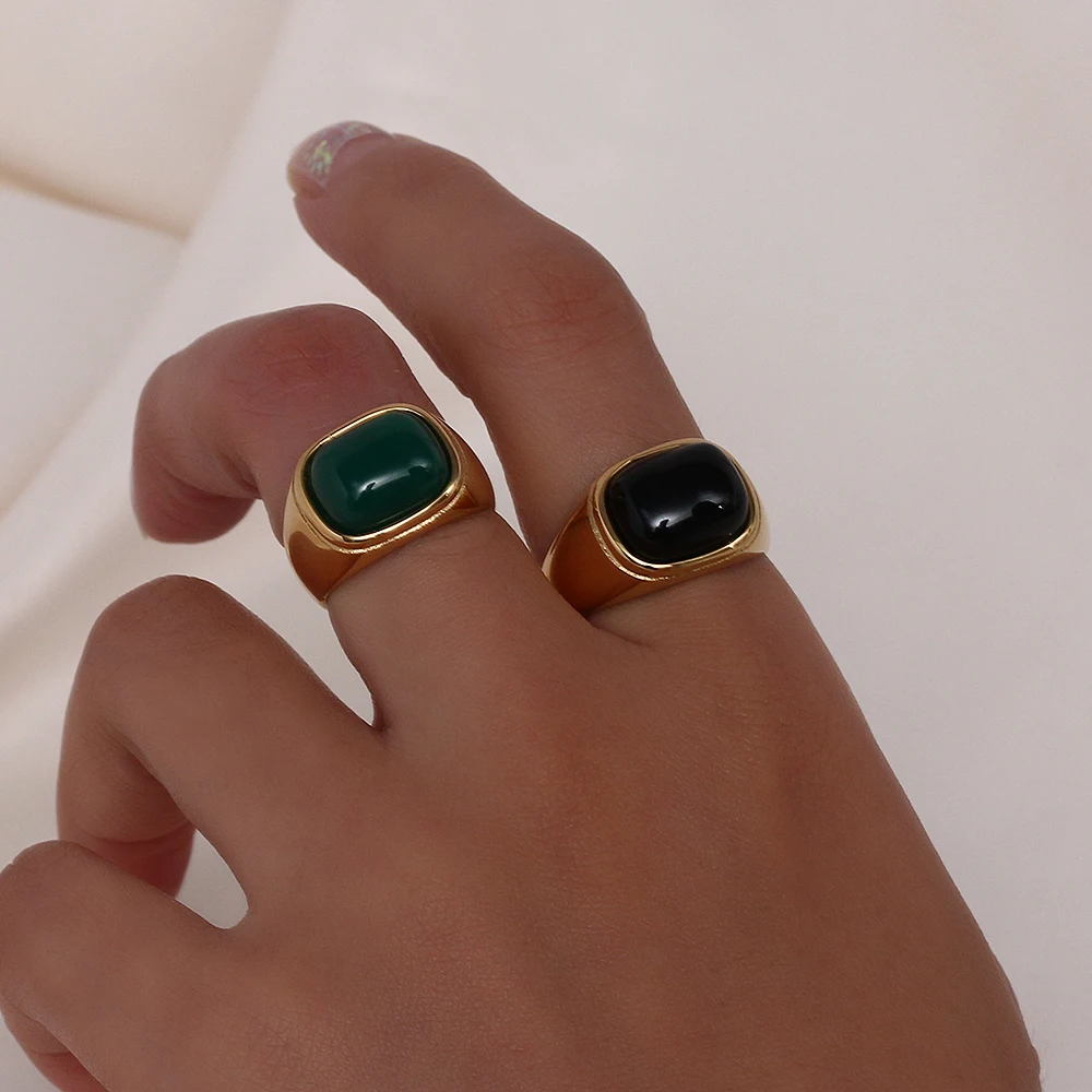 18K позолоченные круглые квадратные толстые золотые кольца из нержавеющей стали
