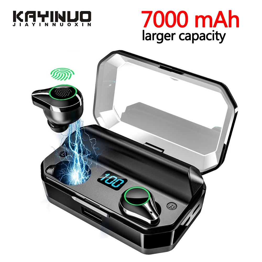 KAYINUO 7000 мАч 9D стерео TWS bluetooth наушники водонепроницаемый шумоподавление bluetooth гарнитура с микрофоном зарядное устройство для телефона светодиодный